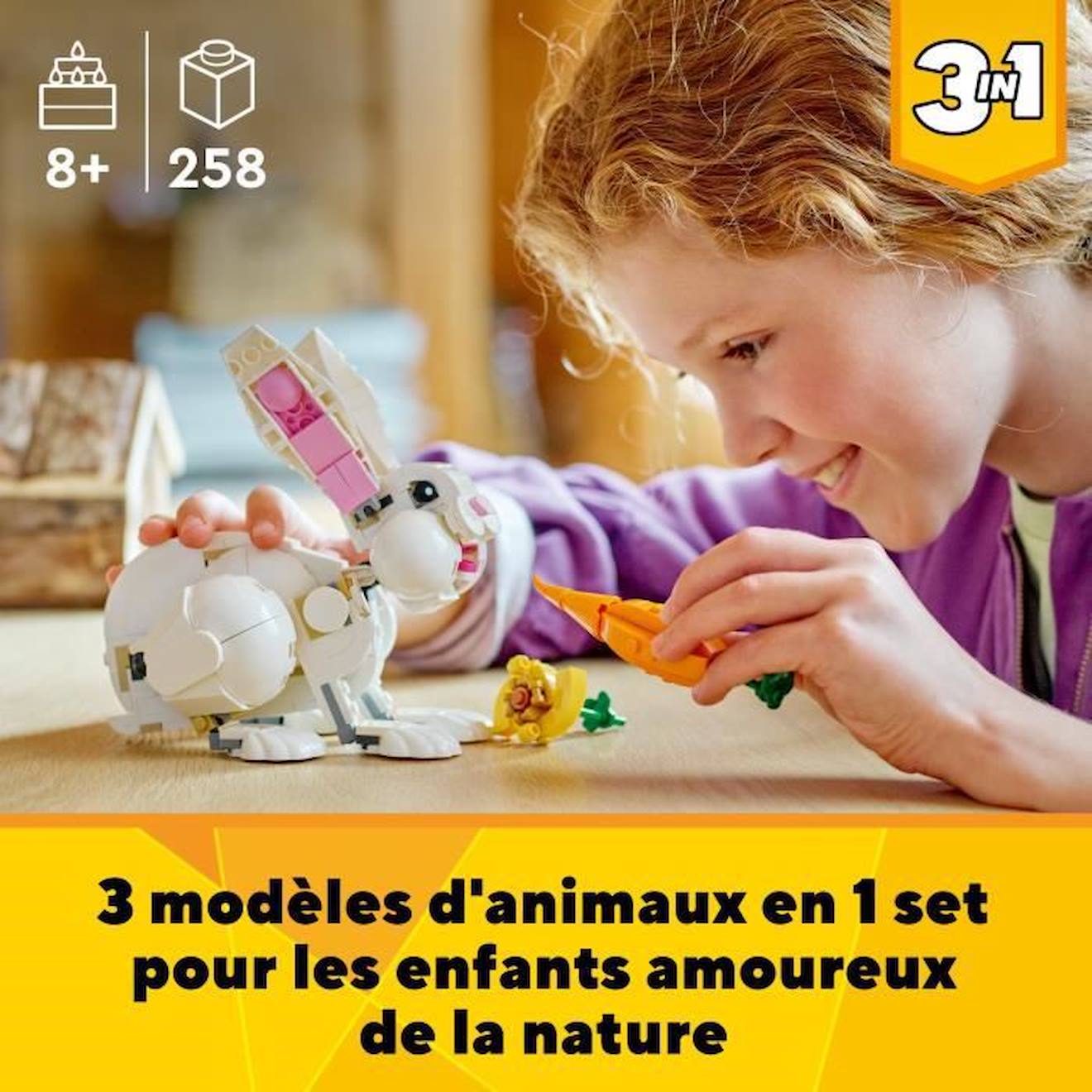 LEGO Creator 3-en-1 31133 Le Lapin Blanc, avec des Figurines Animaux Poissons, Phoques et Perroquets blanc