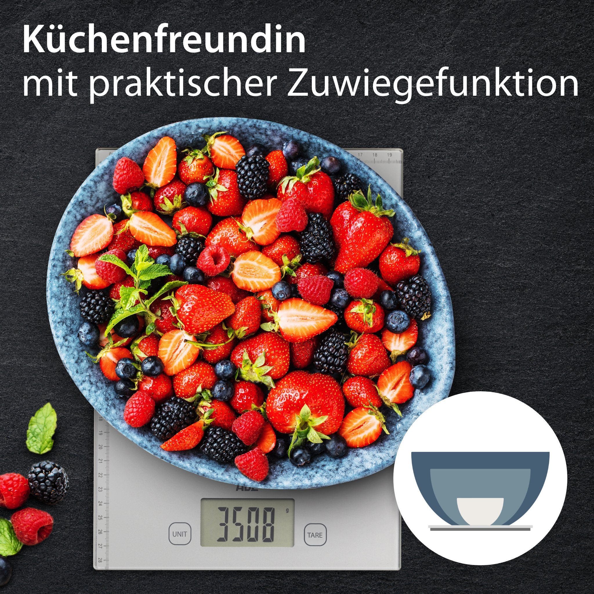 ADE Küchenwaage XXL Brief- und Paketwaage, mit aufgedrucktem Lineal, für große Mengen bis 20 kg