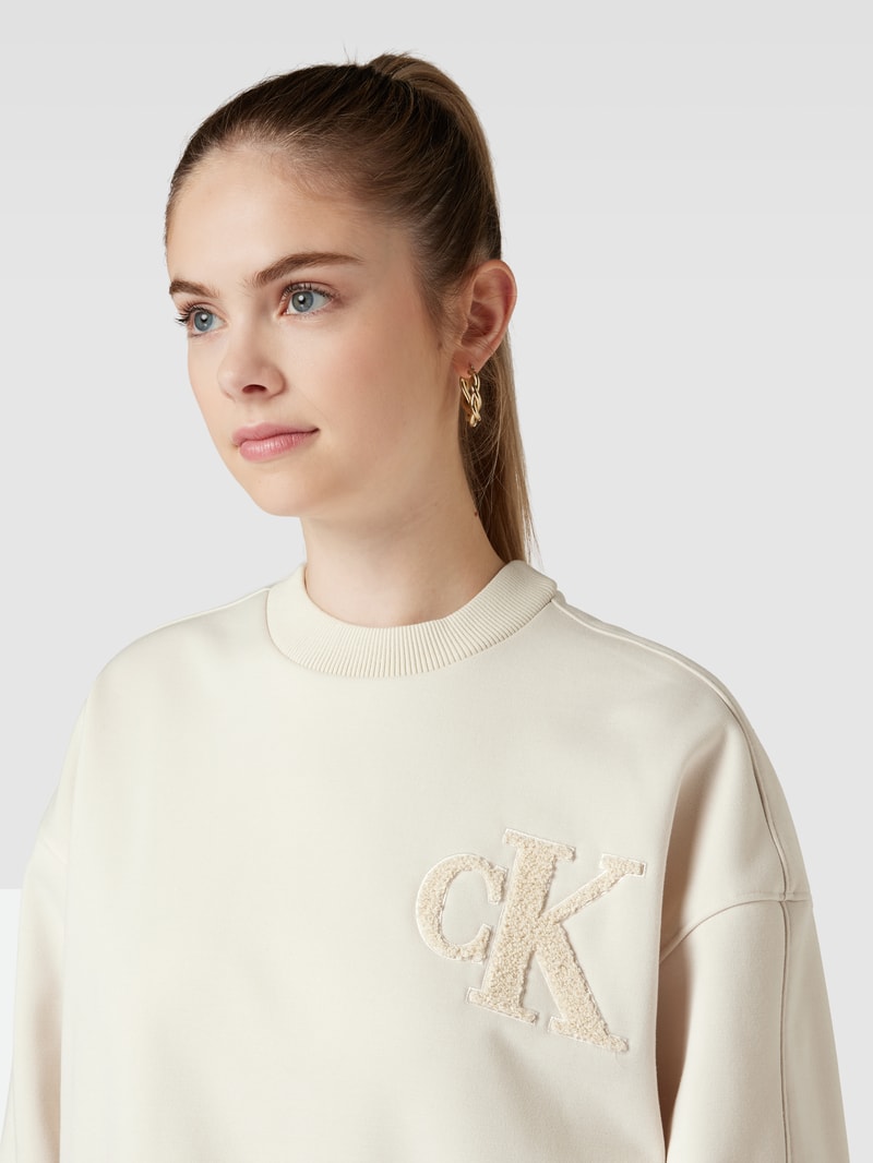 Sweatshirt mit Label-Detail Modell 'CHENILLE' in beige