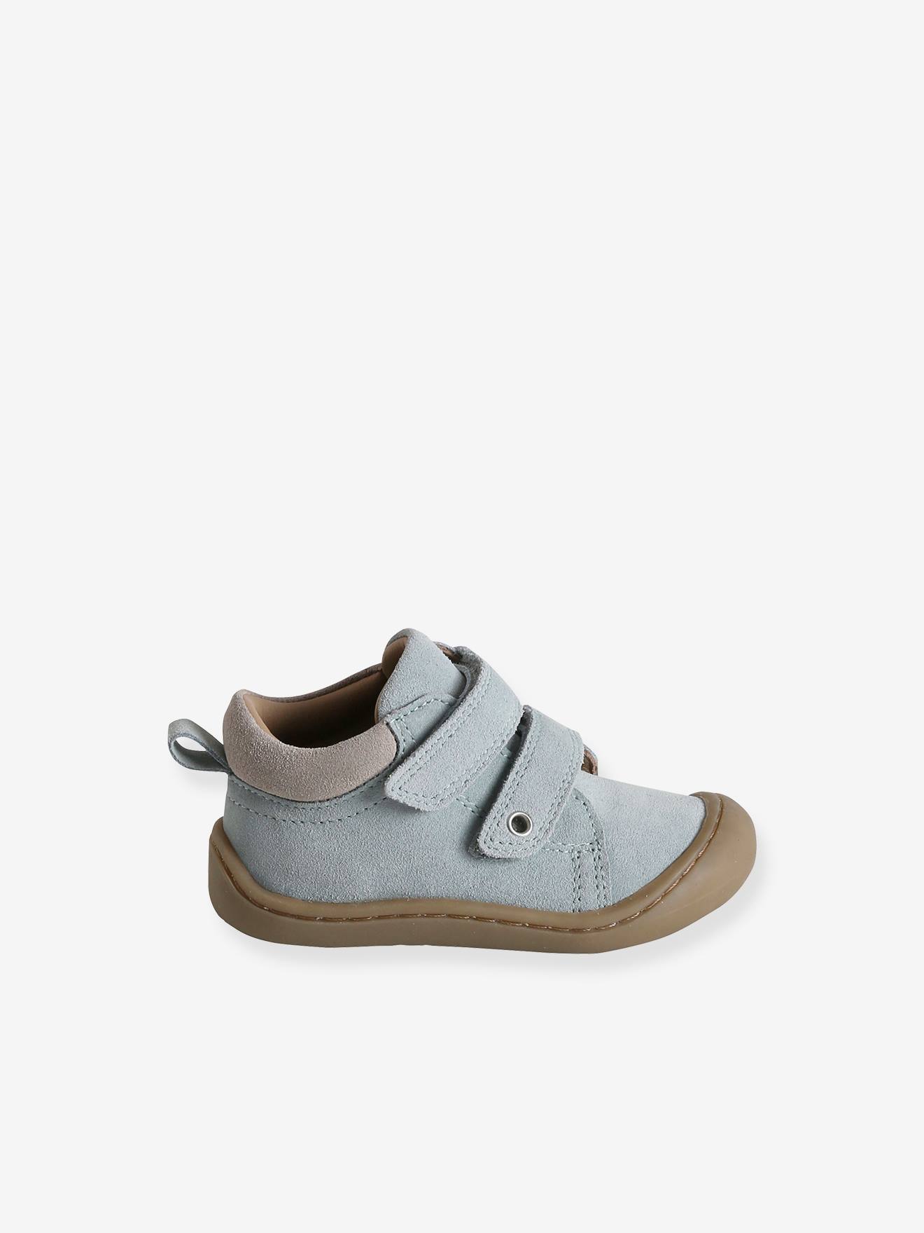 Bottillons scratchés cuir souple bébé 4 pattes vert sauge