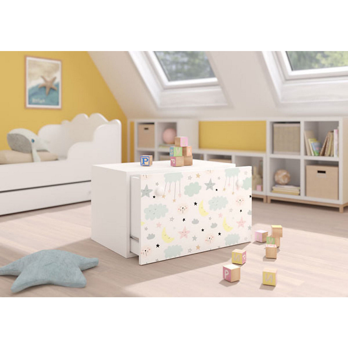 Spielzeugtruhe Sitztruhe Inga 70cm Motiv wählbar mit 1 Schublade