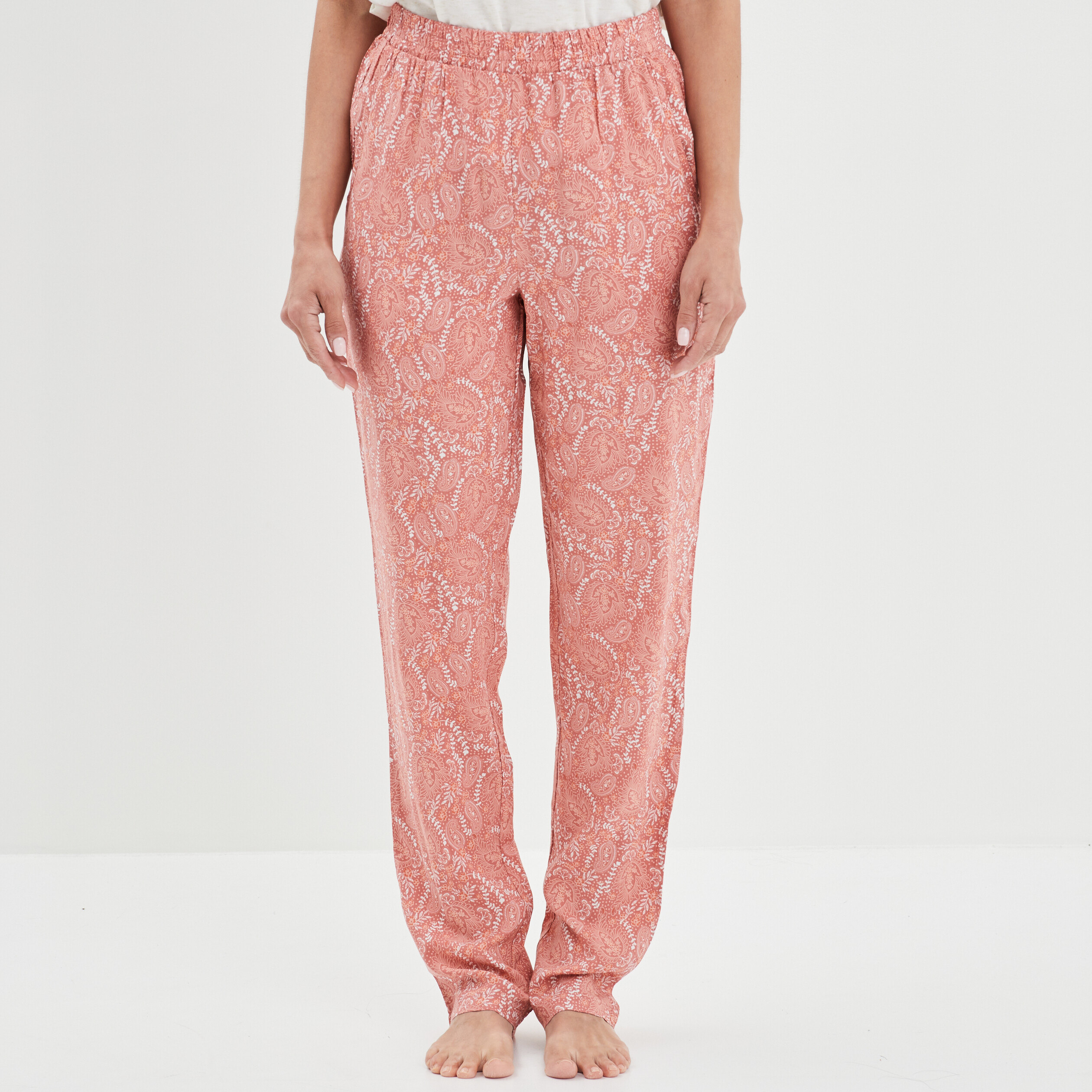 Pantalon de pyjama fluide taille haute rouge femme | La Halle