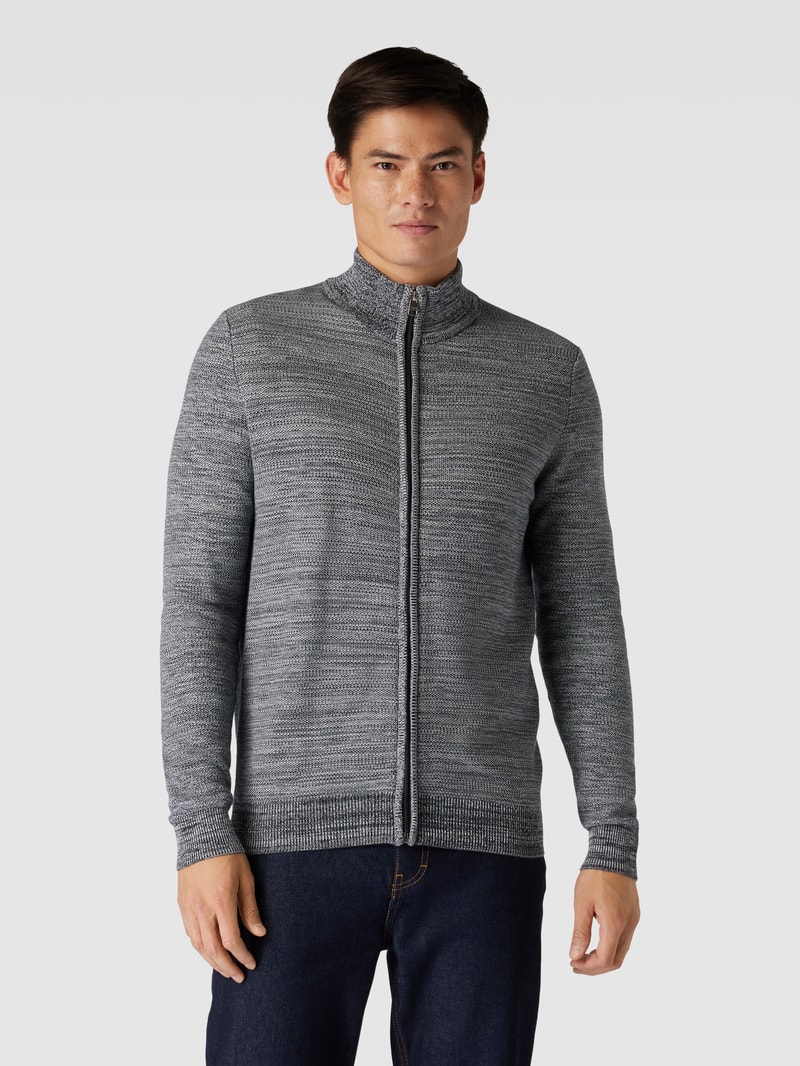 Strickjacke in Melange-Optik mit Stehkragen und Reißverschluss in rauchblau meliert