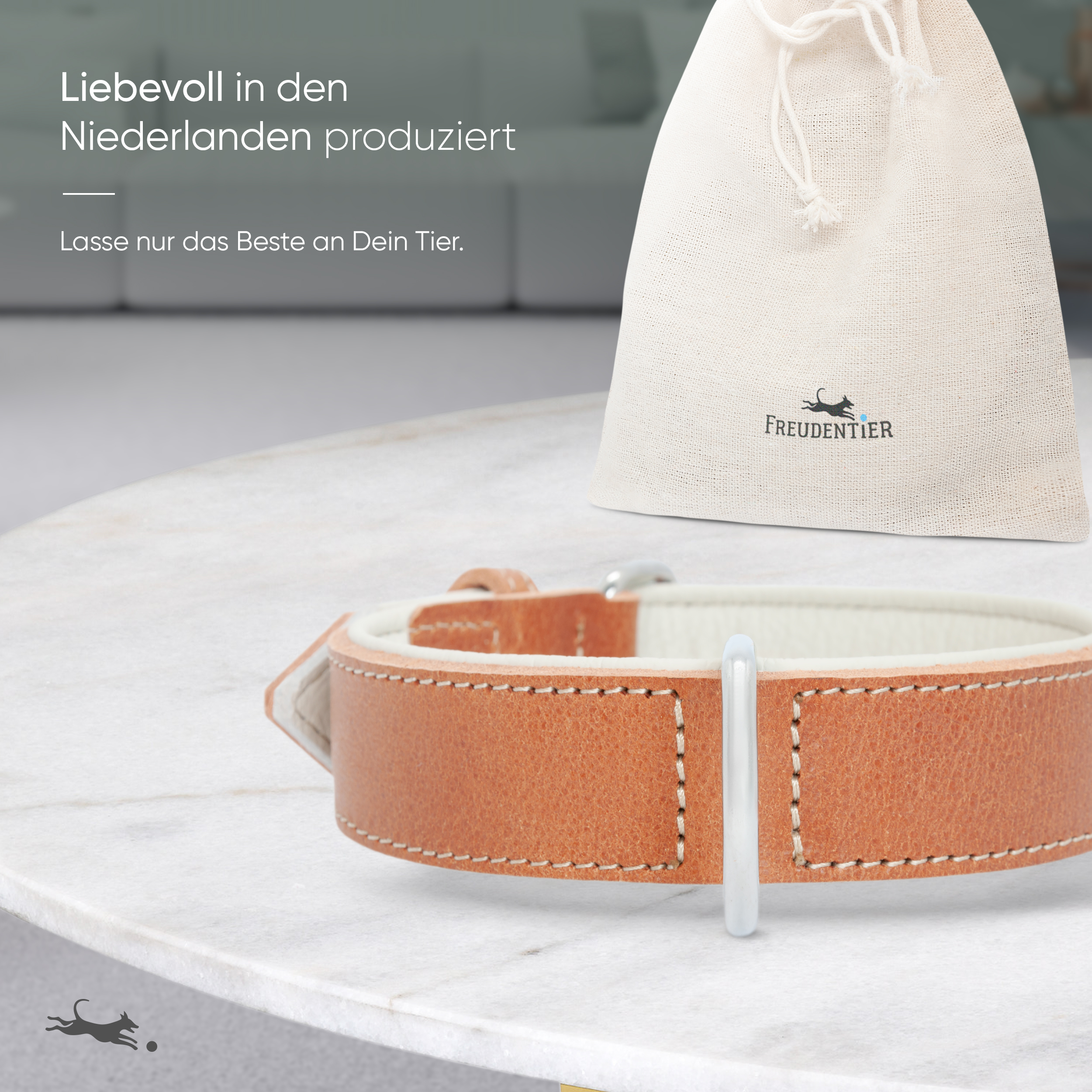 Freudentier Hundehalsbänder Freudentier gefüttertes Halsband aus Leder cognac L-XL