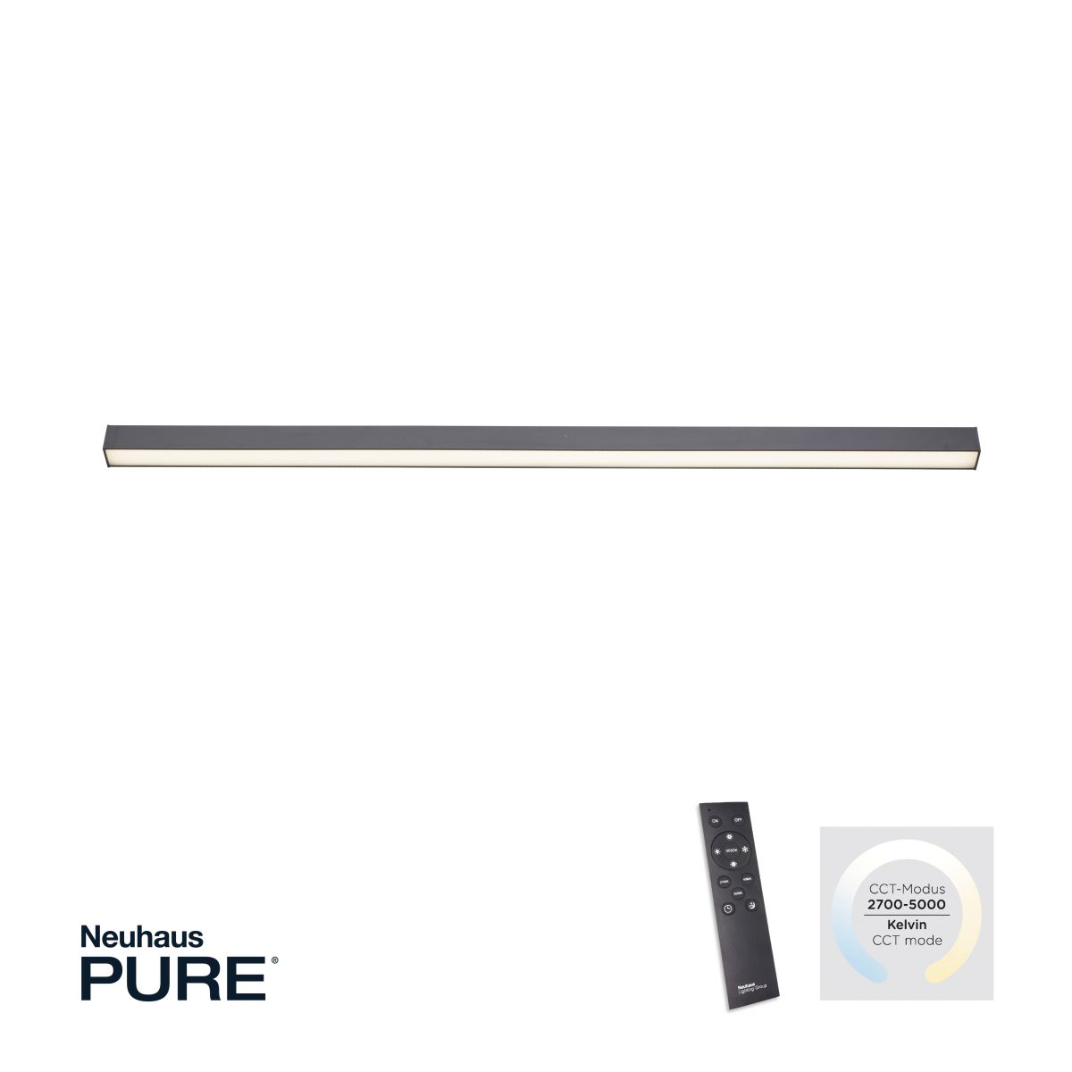 Paul Neuhaus LED Deckenlampe Pure-Lines Anthrazit 110 x 3,8 cm