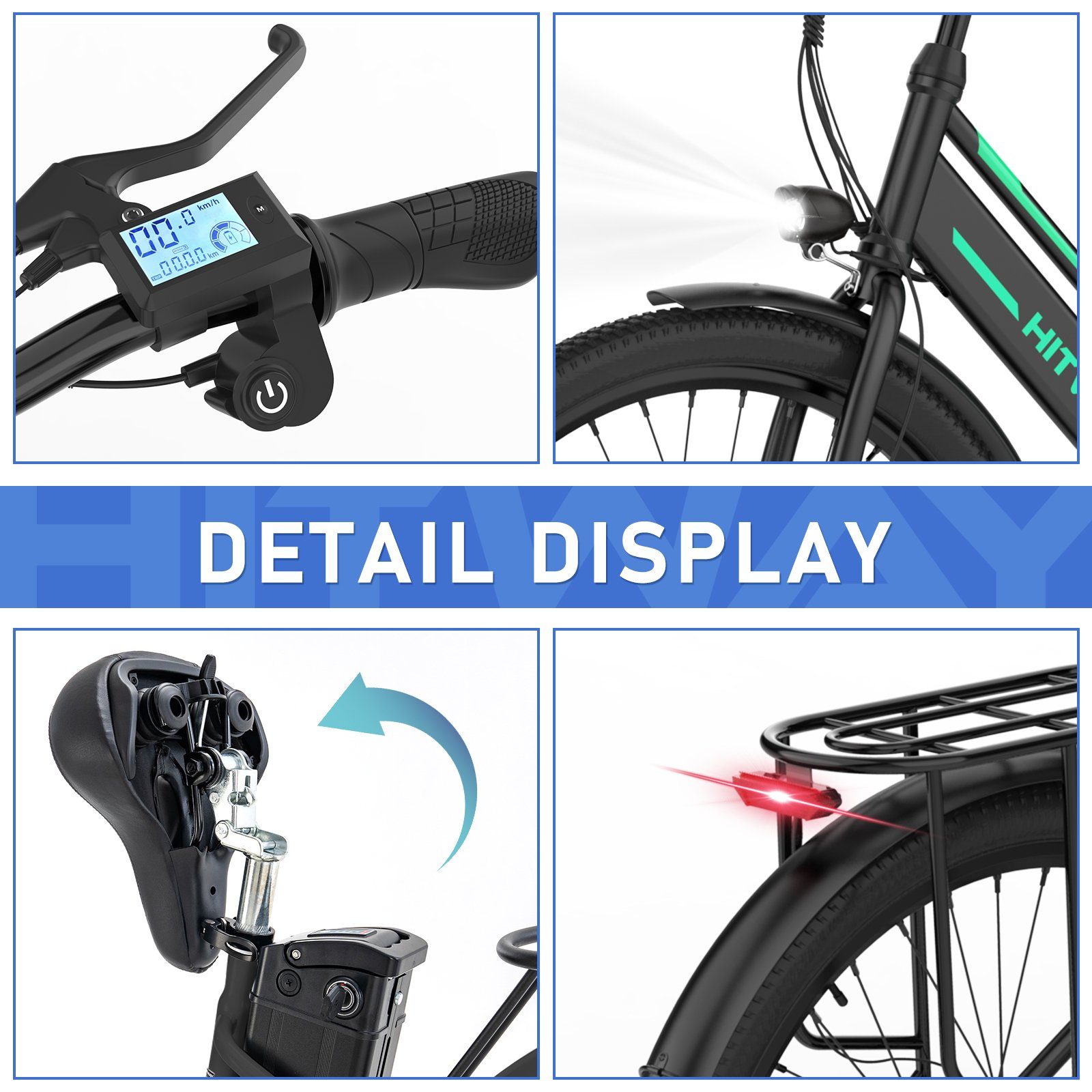 HITWAY E-Bike, 250W E-fahrräde 36V8.4AH Abnehmbarer Akku Hollandräder
