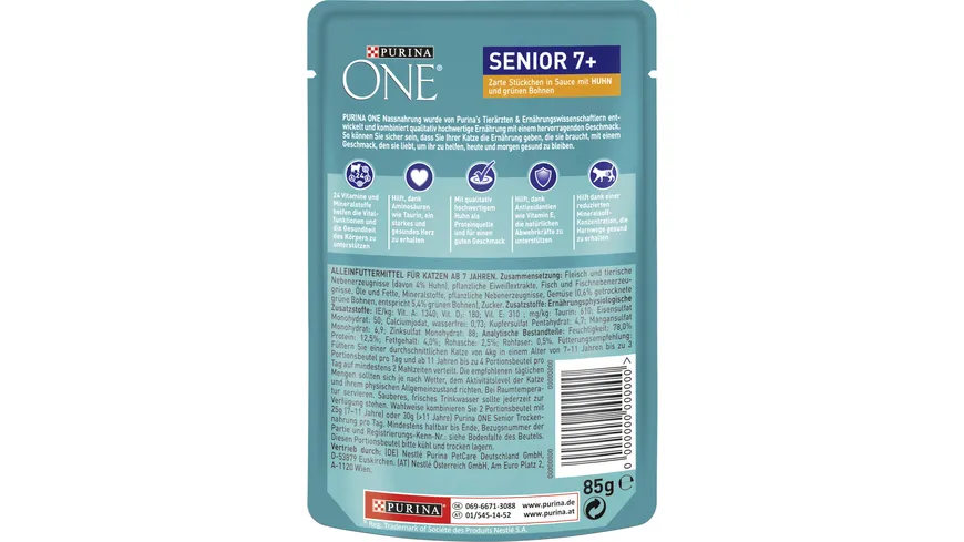 PURINA ONE Senior 7+ mit Huhn und grünen Bohnen Katzennassfutter 85 g