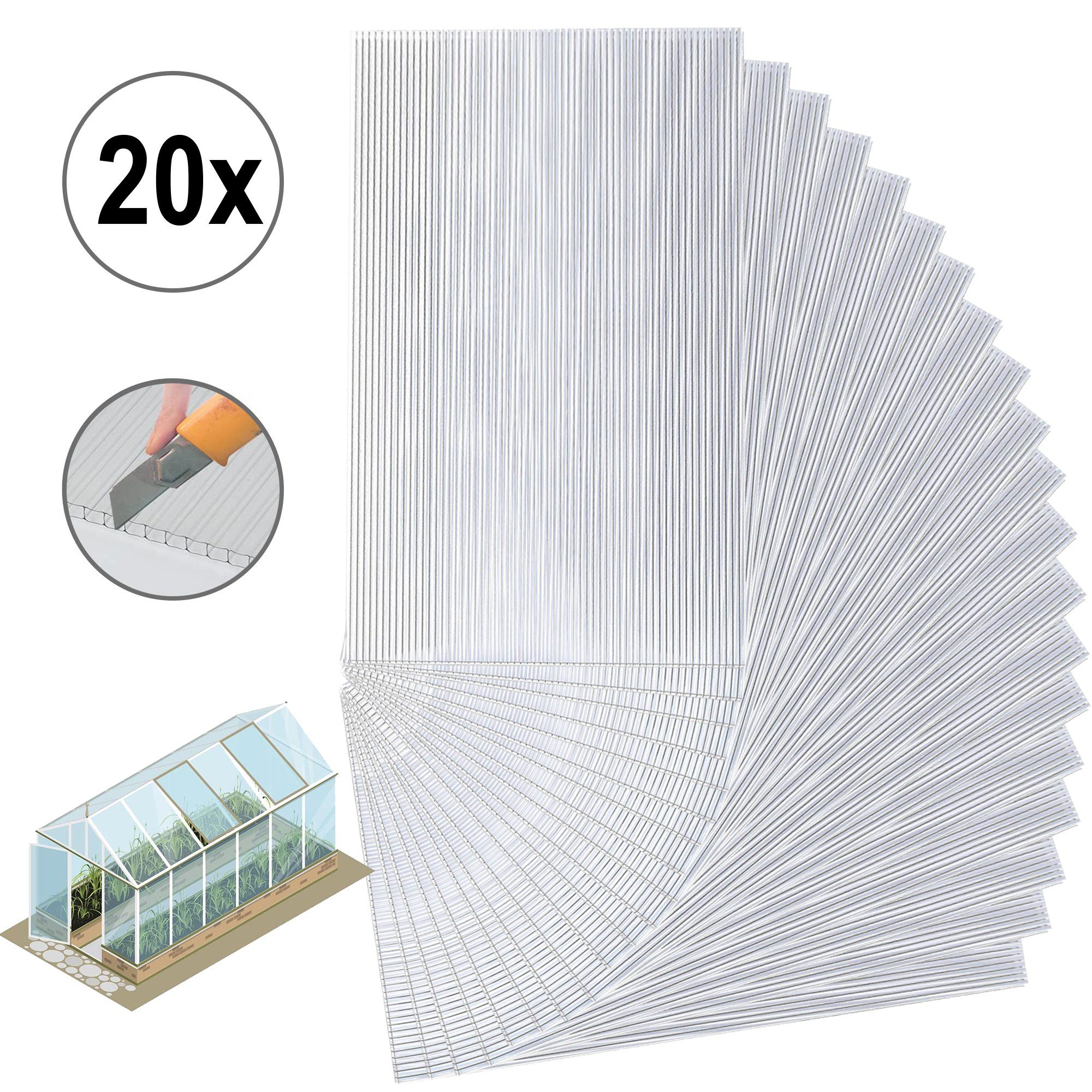 Thanaddo Gewächshaus 20 Stück 4mm Stegplatten Polycarbonat Hohlkammerstegplatten
