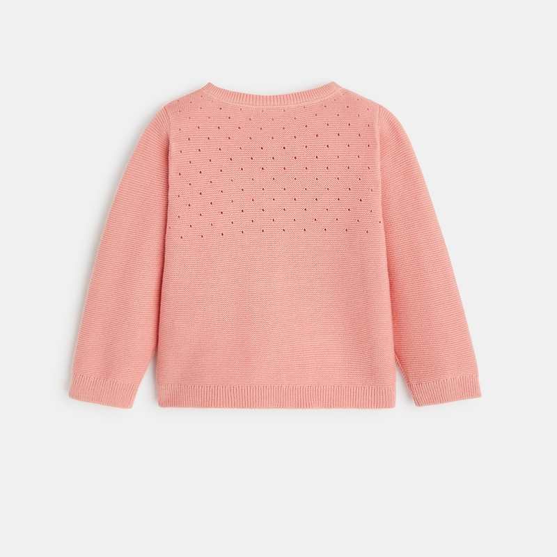 Gilet maille tricot effet pointelle rose bébé fille