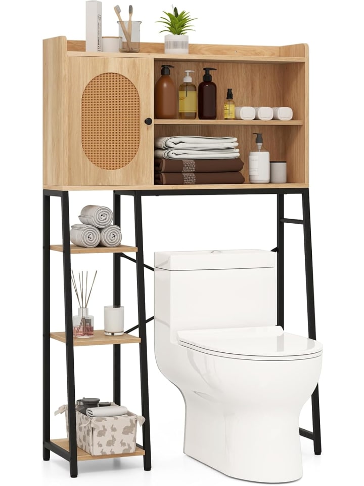 COSTWAY Toilettenschrank mit PE-Rattan Tür in Hellbraun günstig kaufen onesize