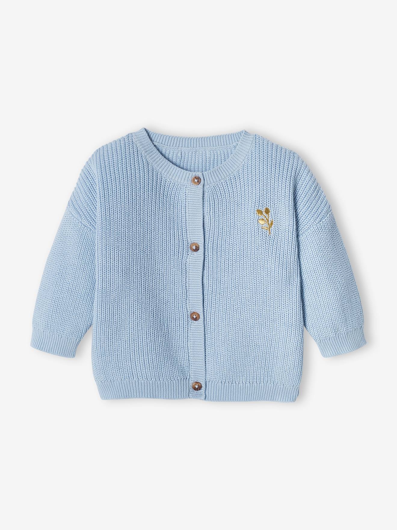 Gilet bébé en côtes anglaises motif irisé écru