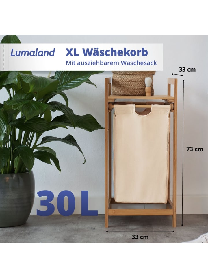 Lumaland Lumaland Wäschekorb Bambus 33x33x73cm holzfarben/beige Wäschesack ausziehbar günstig kaufen onesize