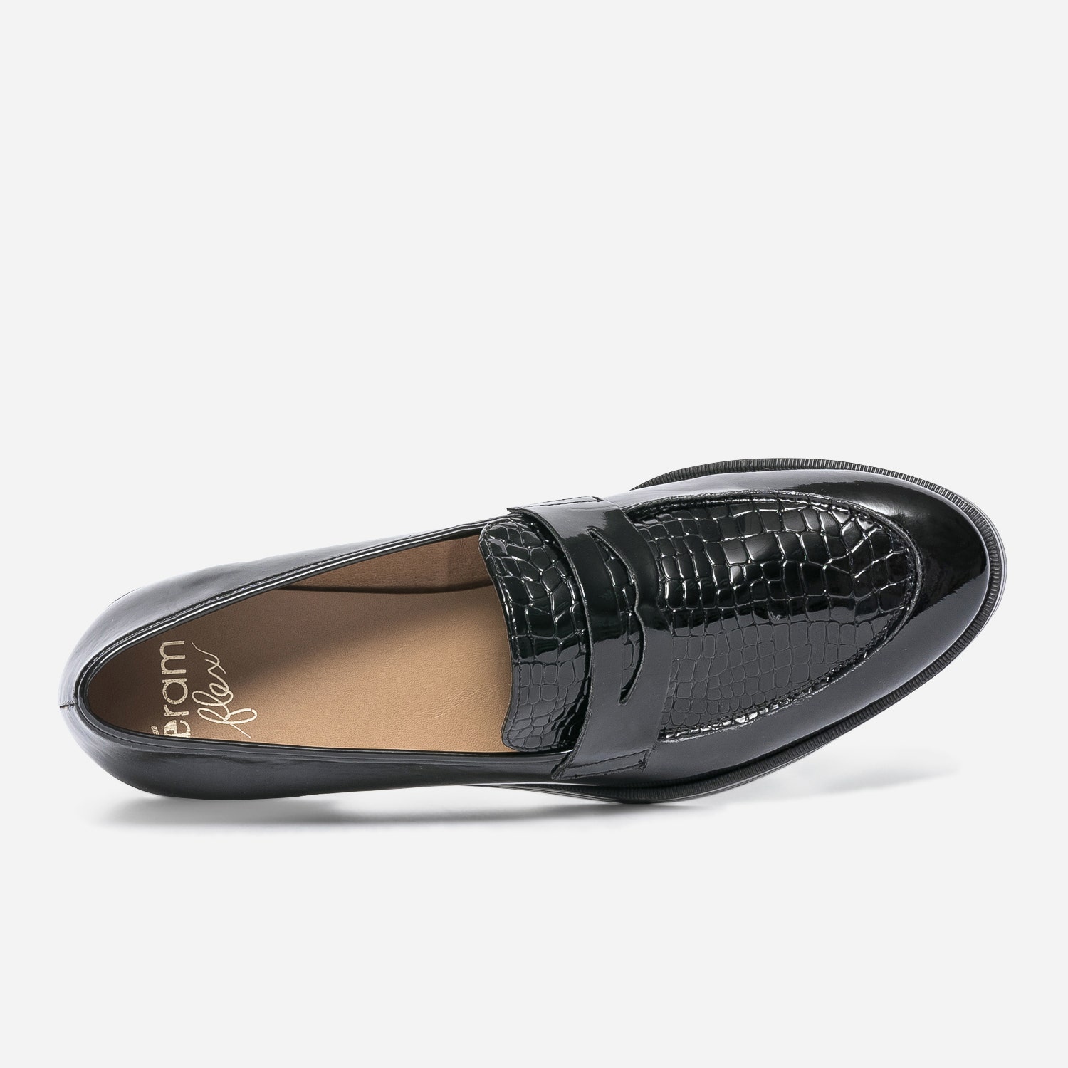 Mocassin ERAM FLEX noir en cuir verni embossé