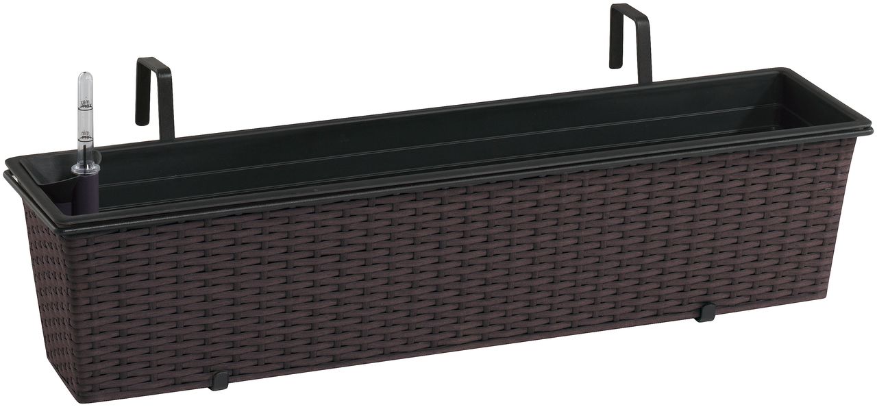 Weles Polyrattan Balkonkasten inkl. Aufhängung, 80 x 19 x 18 cm, mit Bewässerungssystem, mocca