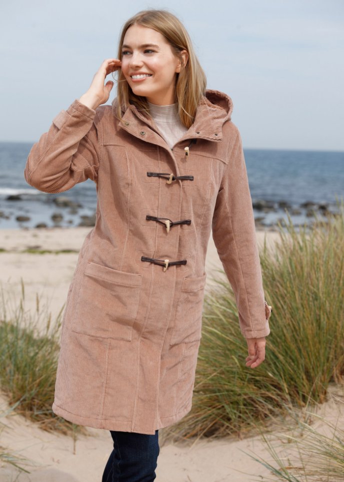 Gefütterter Cord-Dufflecoat, halblang