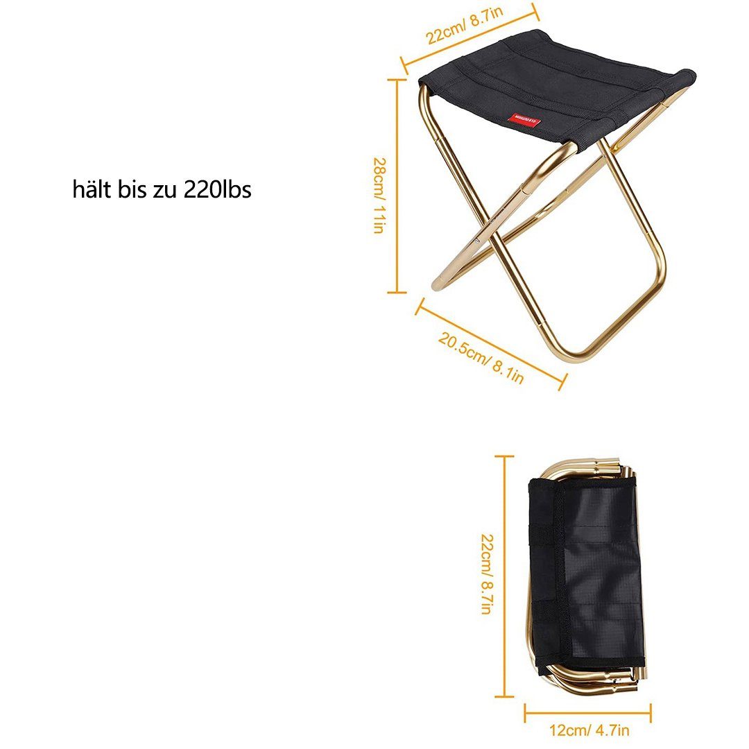 SOTOR Campinghocker Campinghocker Outdoor Hocker Klappbar Aluminium Klapphocker Faltbar (1 St), Mini Portable Hocker für Camping Angeln Reisen BBQ Picknick Schwarz
