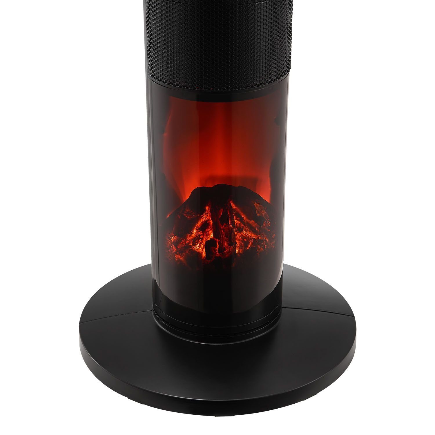 Juskys Heizlüfter Turm-Keramik-Heizer 1000/2000W in Schwarz, 2000 W, 2 Leistungsstufen, 50° Oszillation, LCD, Fernbedienung, Kamineffekt