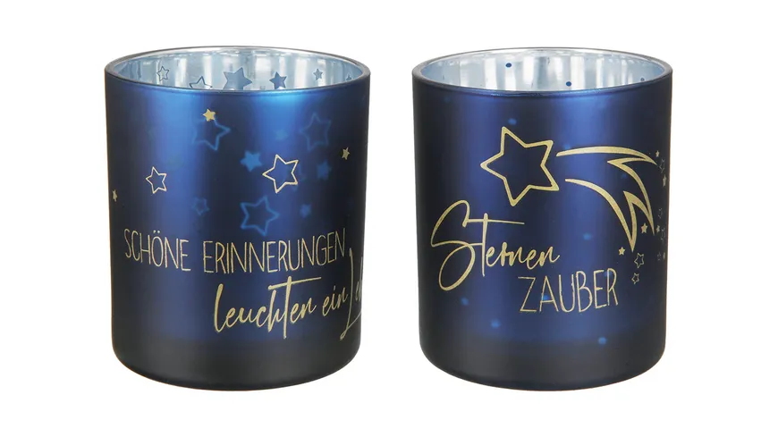 GILDE Glas Windlicht Sternenzauber H=8cm blau