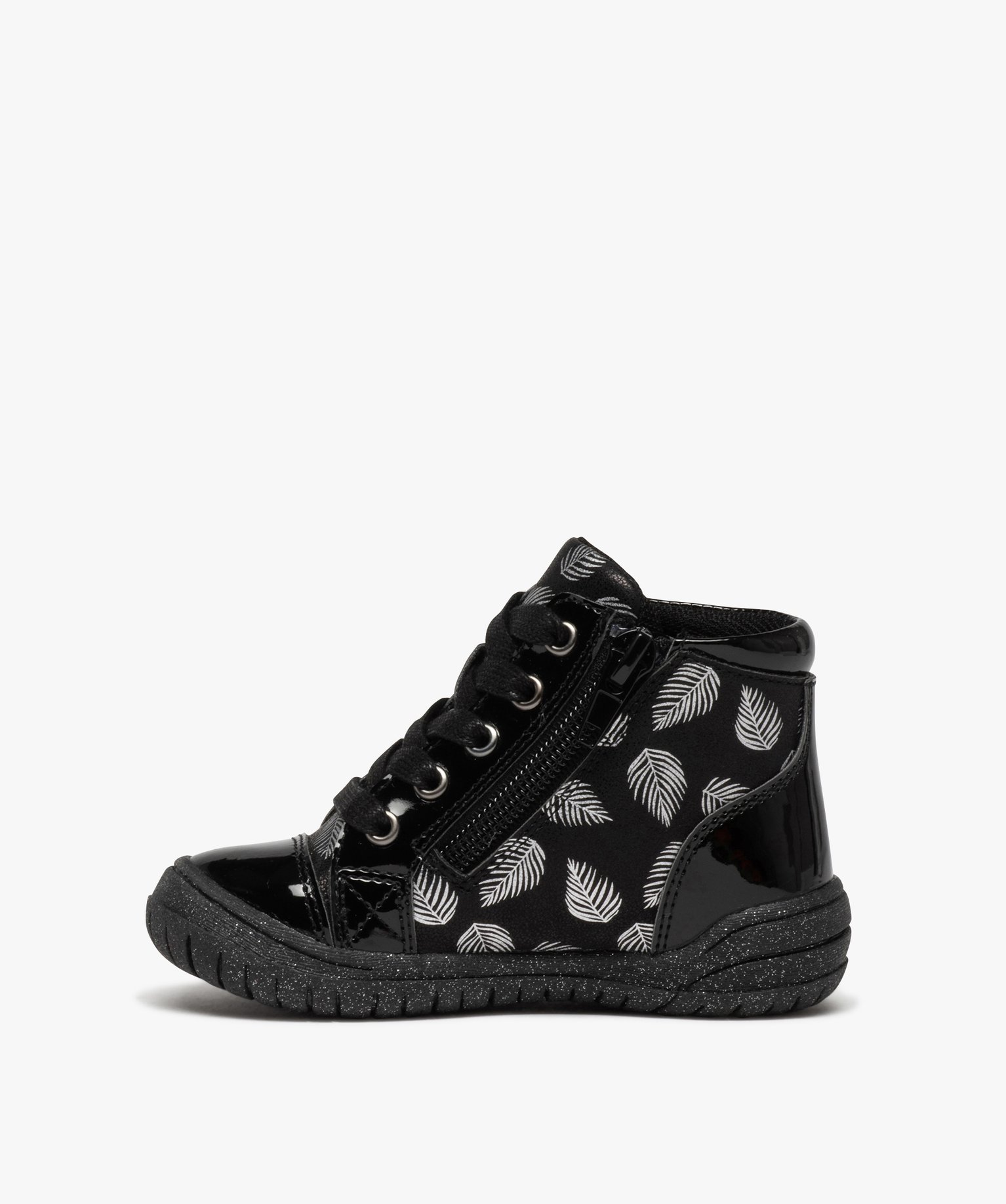 Baskets bébé fille mid-cut à détails vernis et métallisés noir | GEMO