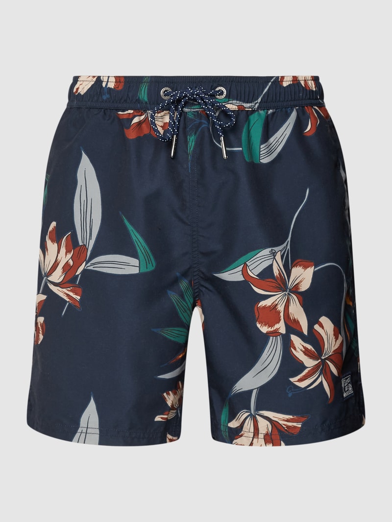 Badehose mit floralem Allover-Muster in dunkelblau