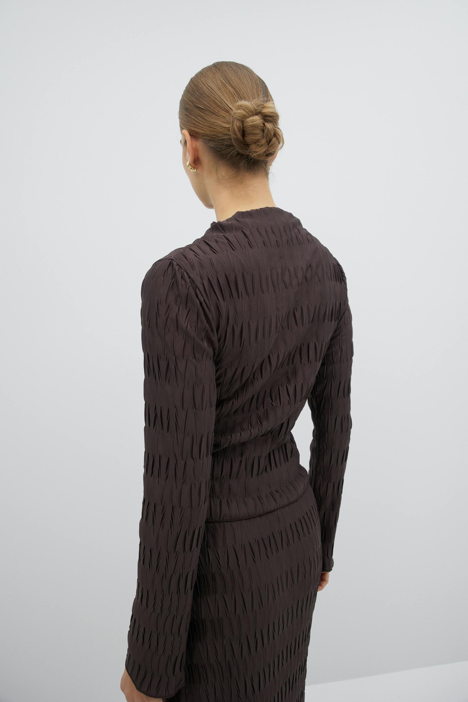 Pleated funnel neck top