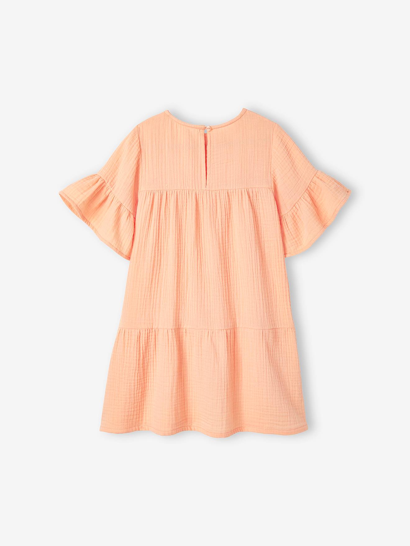 Robe en gaze de coton fille abricot poudré