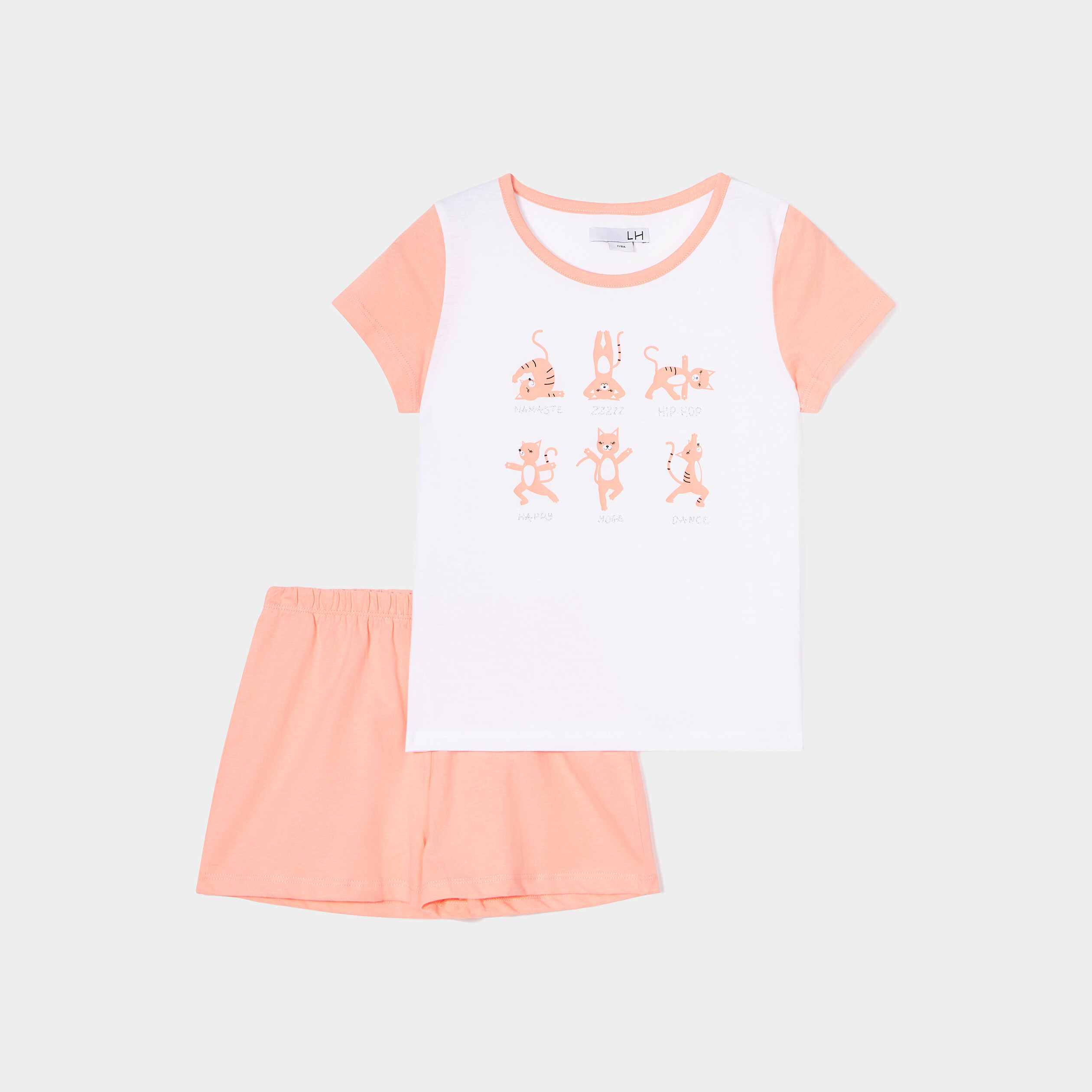 Ensemble pyjama short coton orange corail fille | La Halle