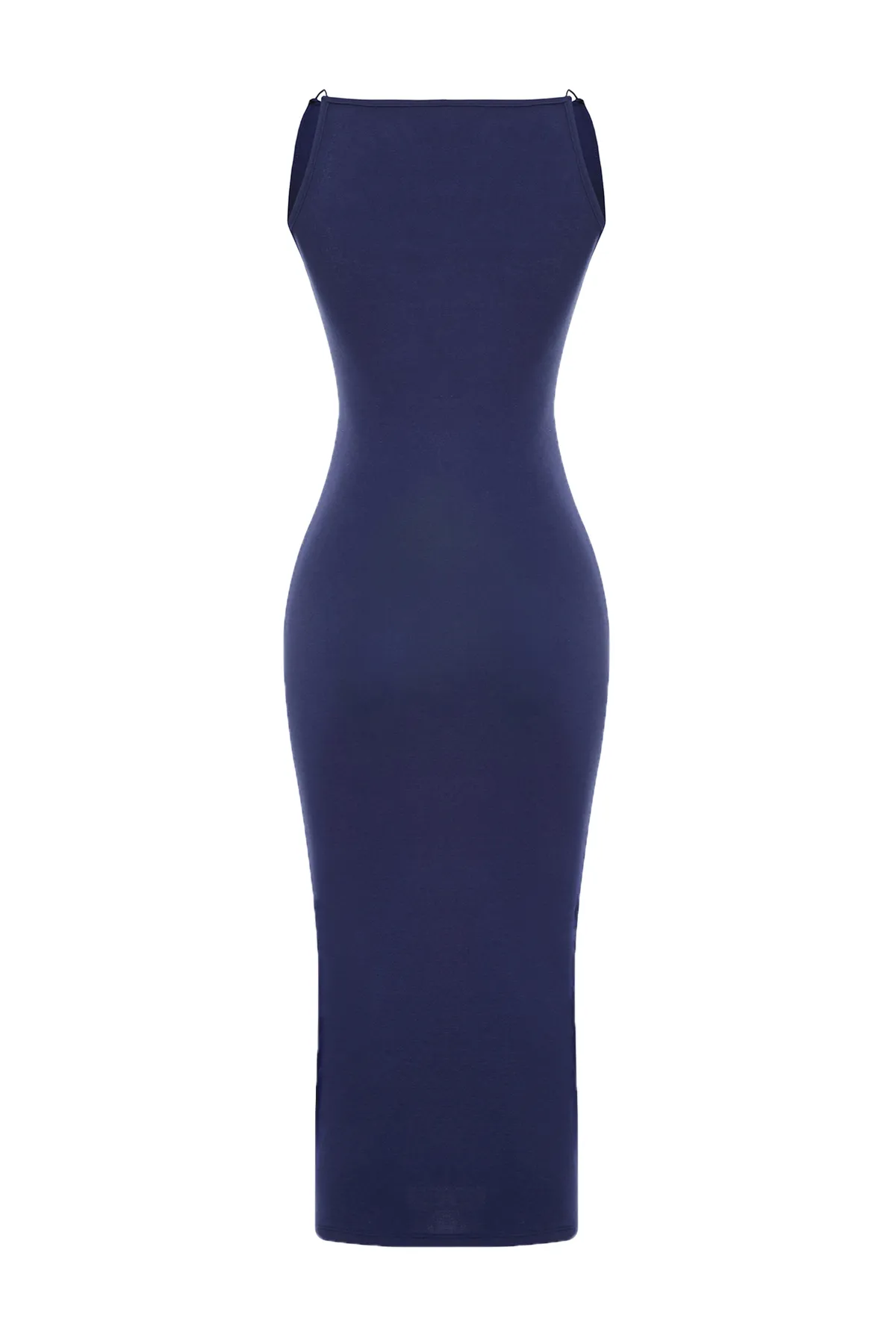 Trendyol Collection  Marineblaues, tailliertes Neckholder-Midi-Bleistiftkleid aus geripptem flexiblem Strick TWOSS24EL00020