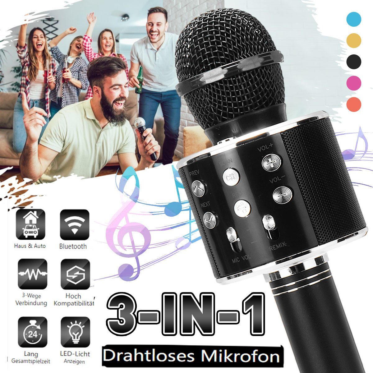 Insma Mikrofon, Karaoke-Mikrofon Handmikrofon bluetooth HiFi Funkmikrofon