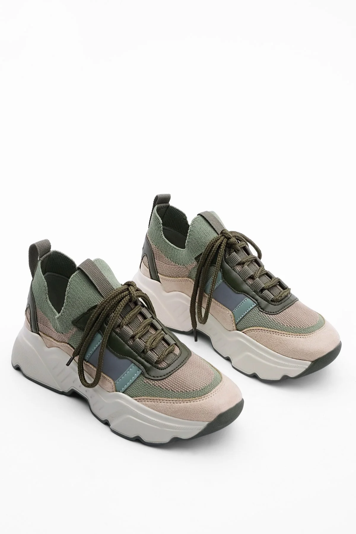 Marjin  Damen Sneaker Hohe Sohle Strickwaren Sportschuhe Volente Khaki