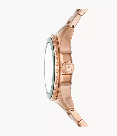 Fossil Uhr Fossil Blue Dive 3-Zeiger-Werk Edelstahl roségoldfarben