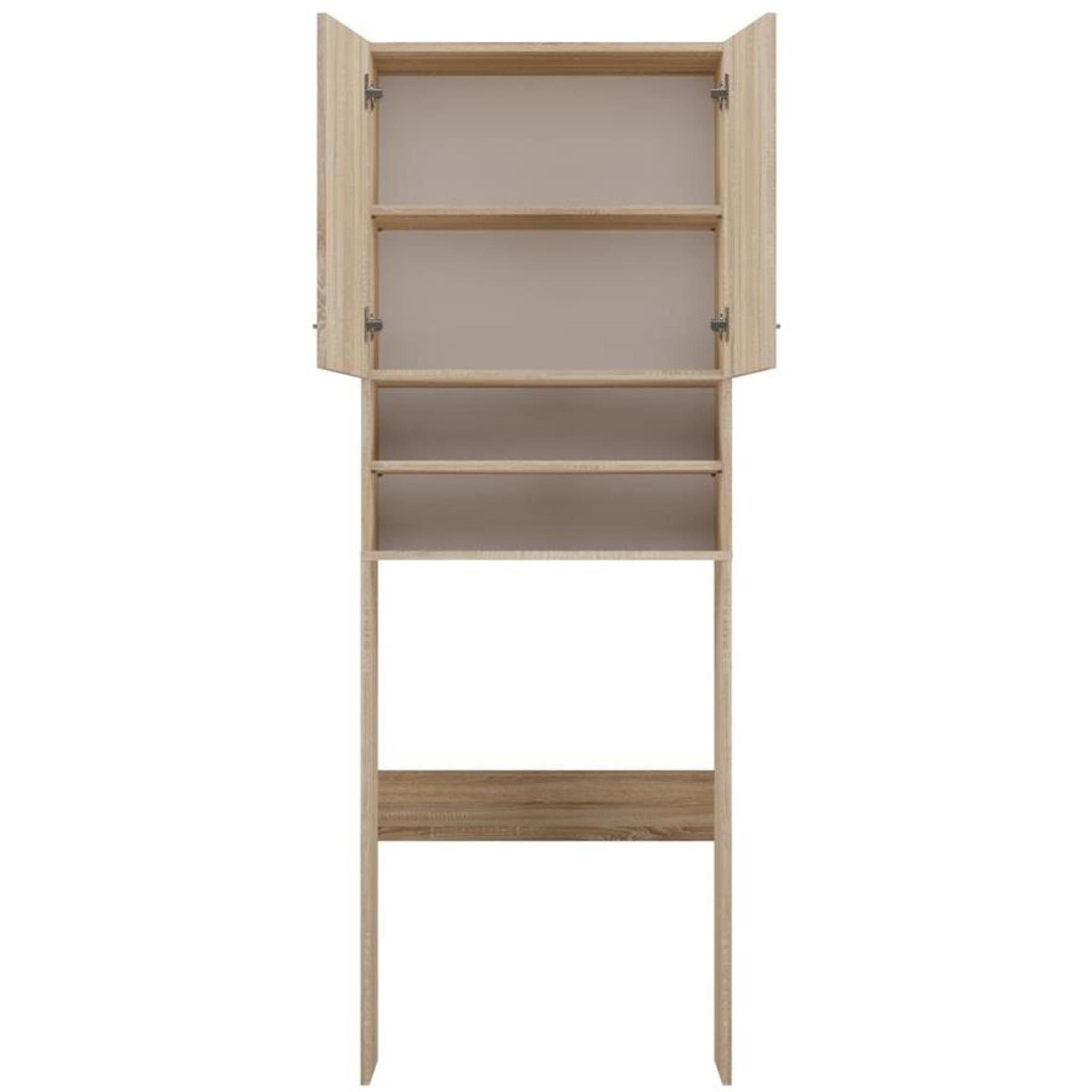Beautysofa Waschmaschinenumbauschrank Ivy DK (Badschrank mit offenes Regale, Badezimmerschrank mit 2 Drehtüren) silberfarbig Kunststoffgriffe, 4 Fächer