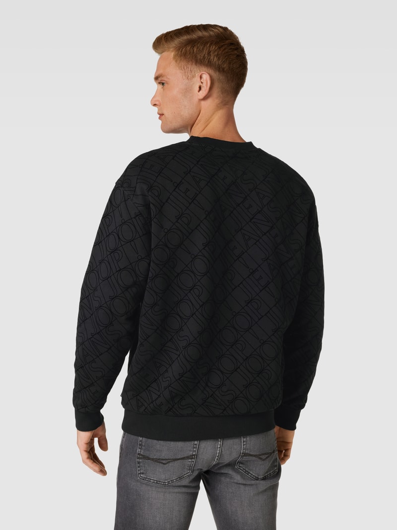 Sweatshirt mit Allover-Label-Stitching Modell 'Cayetano' in schwarz