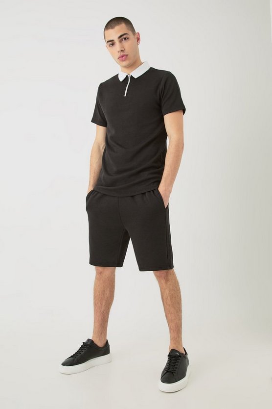 Slim-Fit Poloshirt mit 1/4 Reißverschluss & Shorts