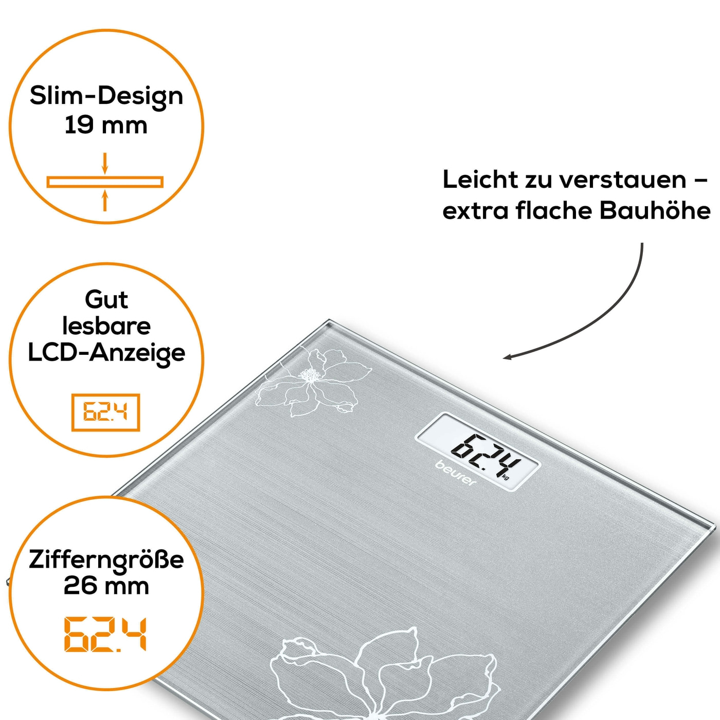 Beurer Glaswaage GS 10-Personenwaage aus Glas gut lesbarer LCD-Anzeige - bis 180 kg