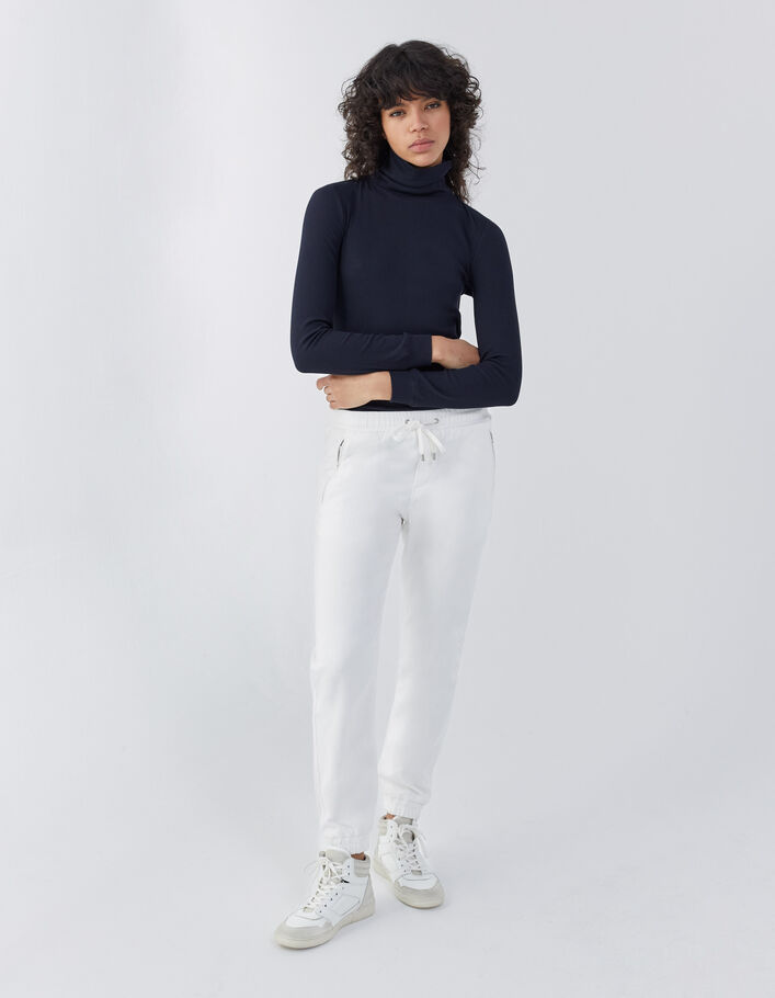 Tee-shirt col montant manches longues bleu marine femme
