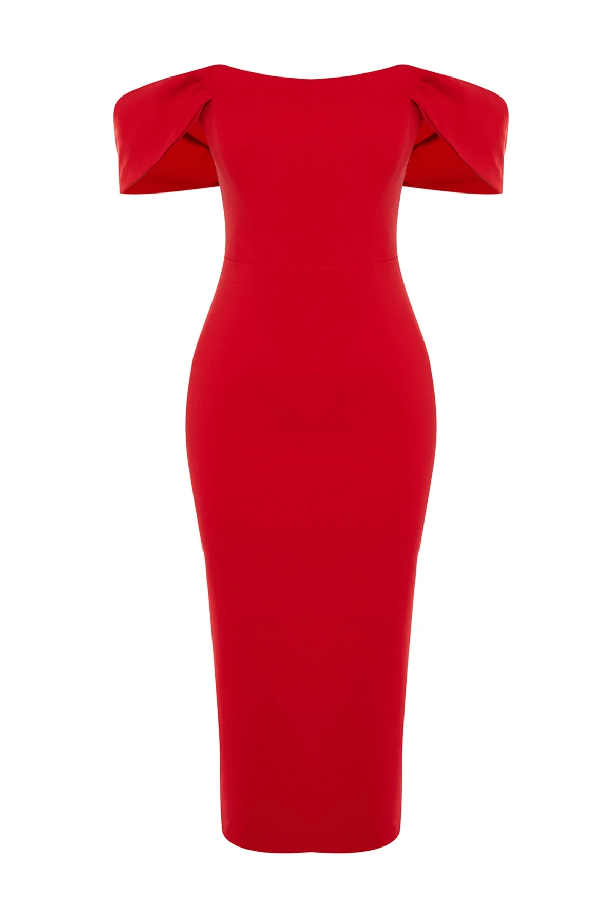 Trendyol Collection  Rotes, gefüttertes, gewebtes Korsett-Abendkleid mit detailliertem Ausschnitt TPRSS22EL00097