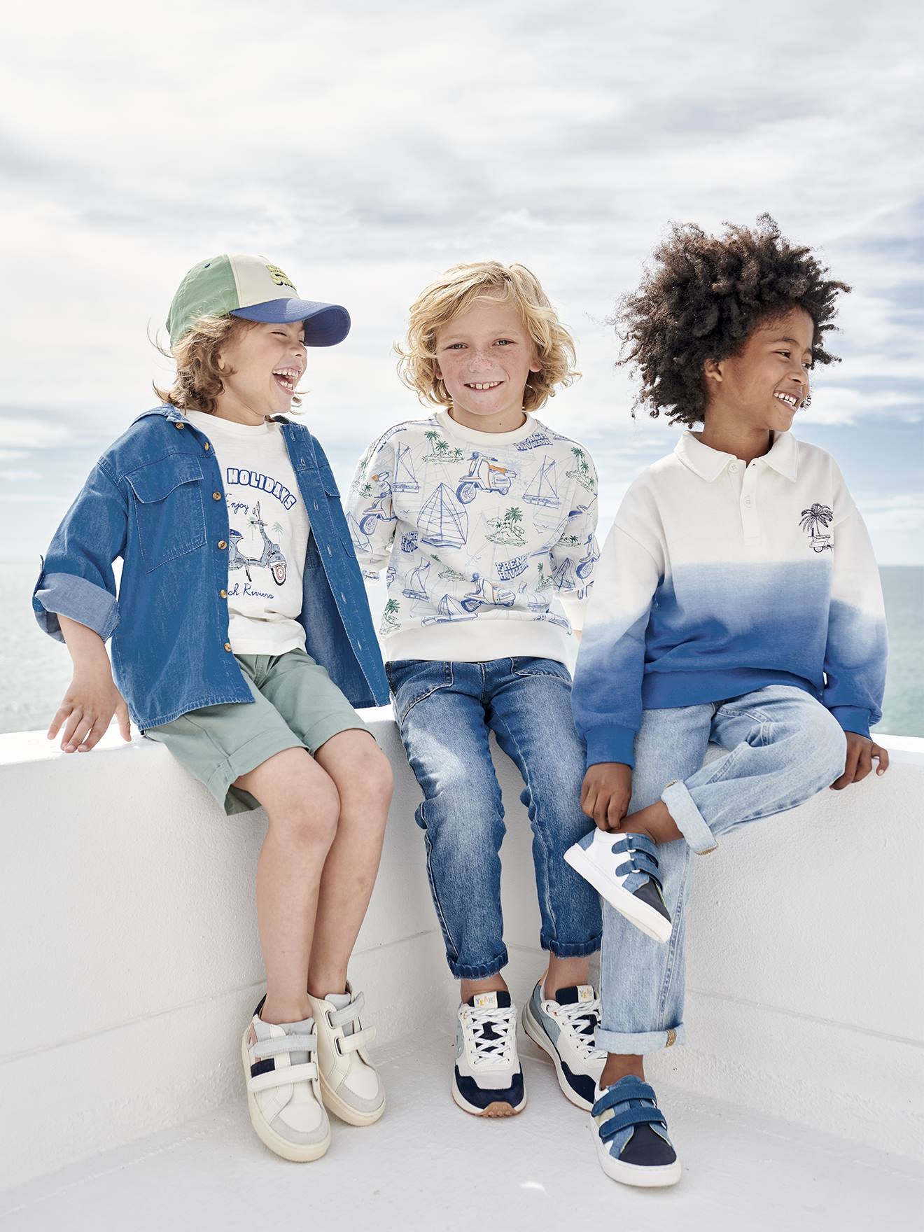 Vertbaudet Jungen Sweatshirt mit Polokragen - azurblau