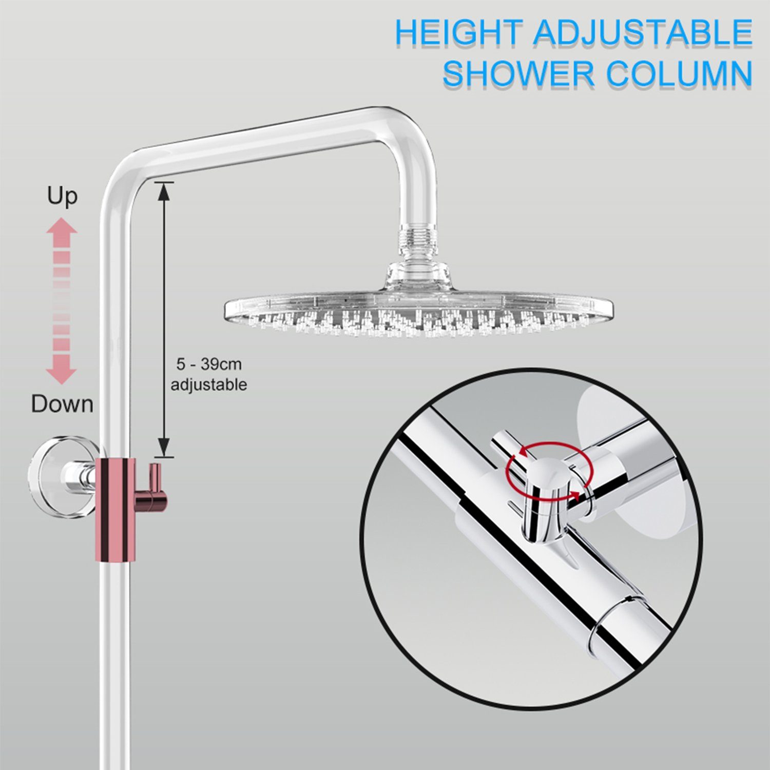 Rainsworth Duschsystem mit Thermostat, 3 Strahlart(en), 92-126 cm Duschstangen Edelstahl Duschamaturenset Wassersparend