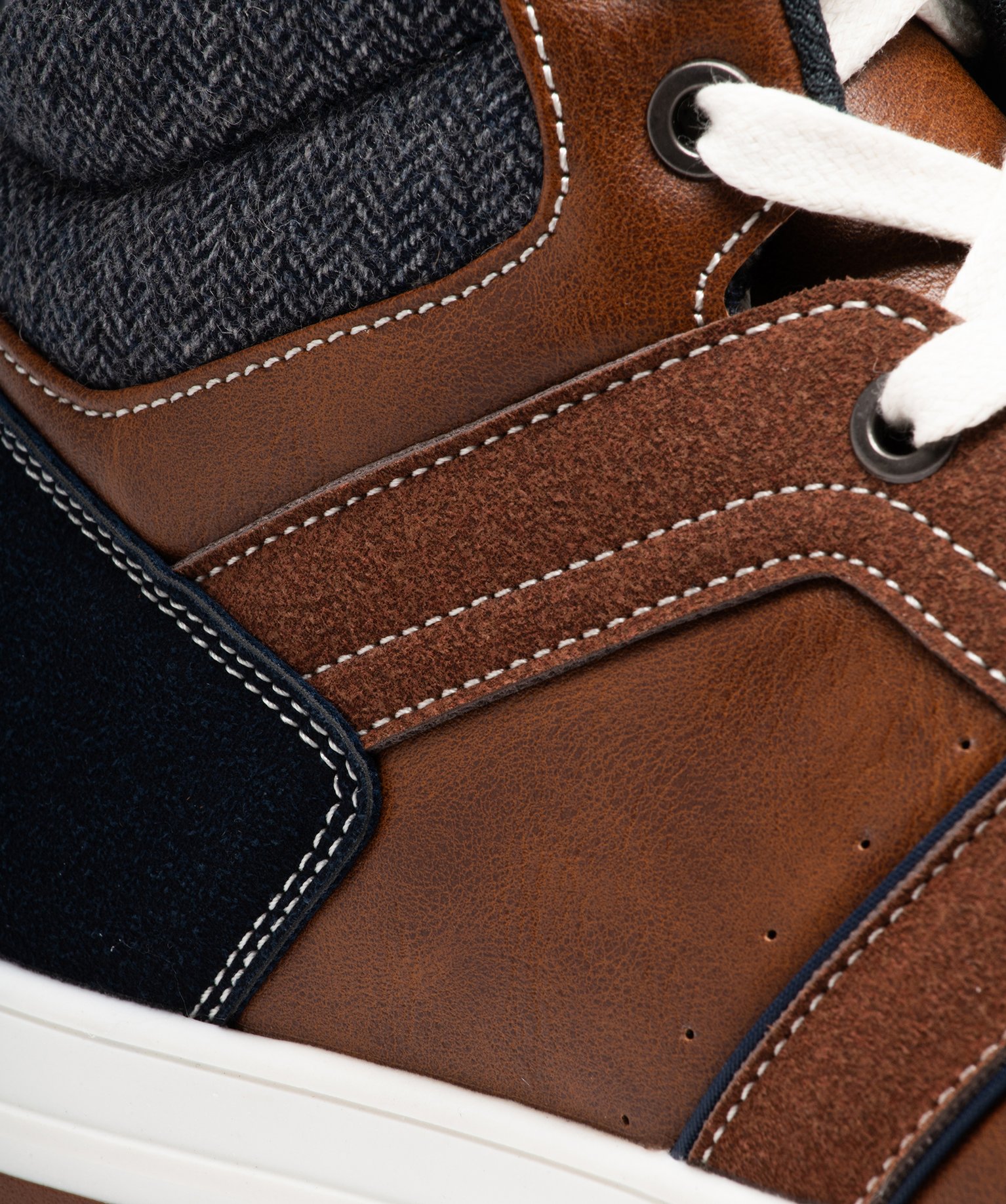 Baskets homme mid-cut bicolores style casual à lacets marron | GEMO
