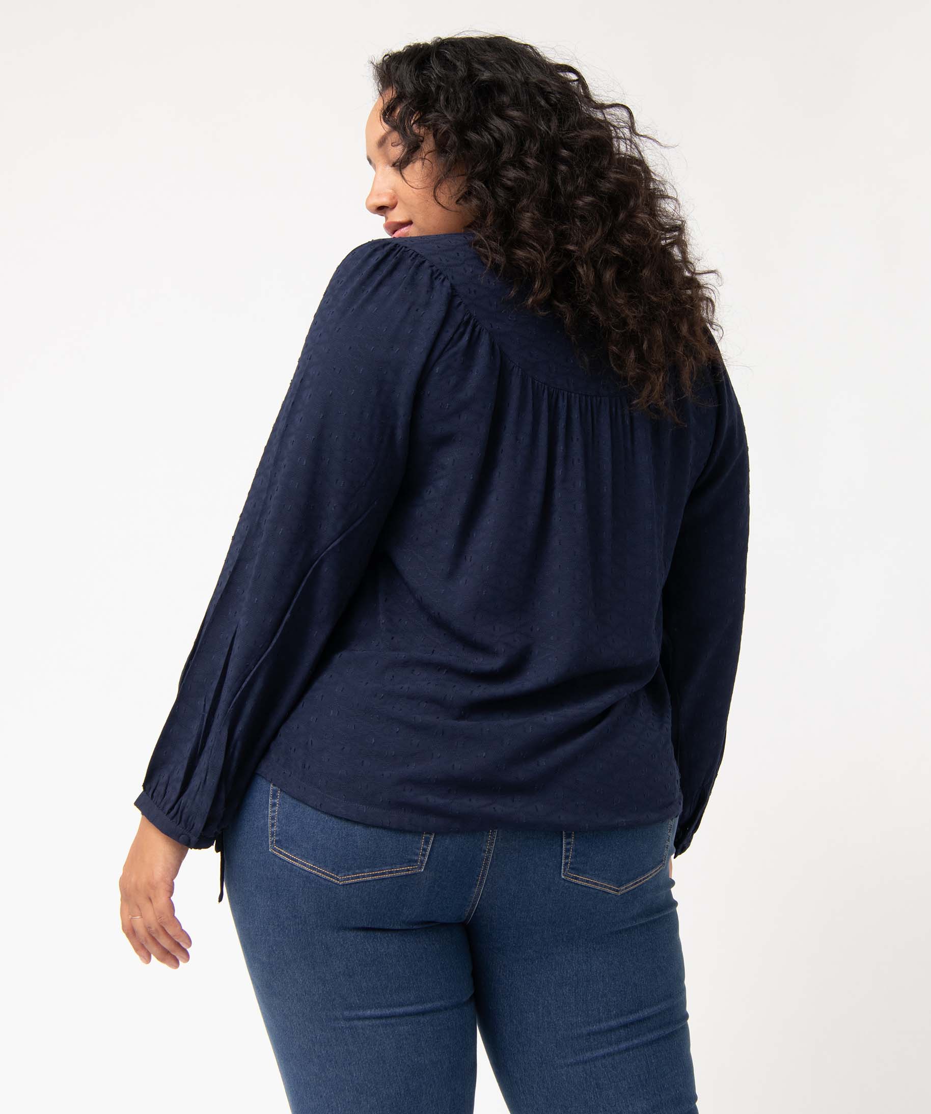 Blouse femme grande taille unie ajustable dans le bas marine | GEMO