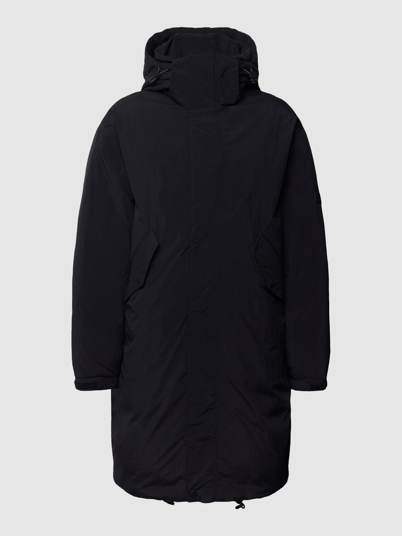 Daunenmantel mit Label-Patch in schwarz