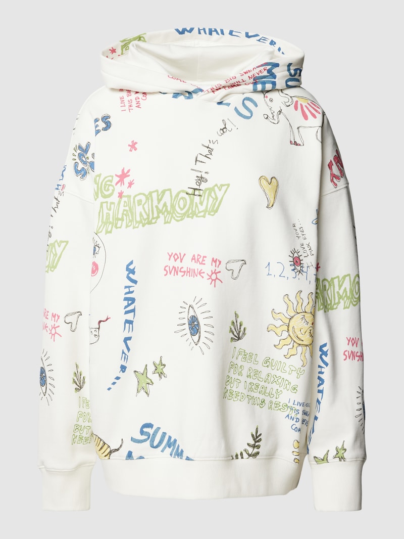 Hoodie aus Baumwolle mit Statement-Prints in offwhite