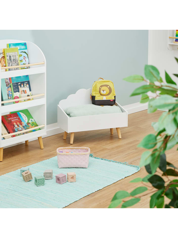 relaxdays Kindertruhe in Weiß/ Natur - (B)58 x (H)45 x (T)28 cm günstig kaufen onesize