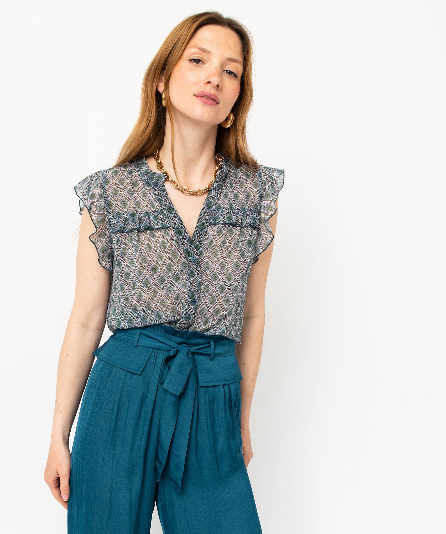 Blouse sans manches imprimée en voile femme imprime | GEMO