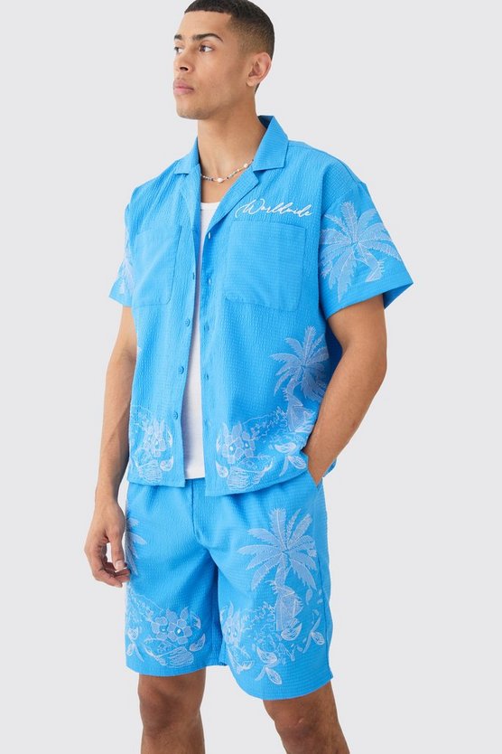 Kastiges florales Seersucker-Hemd & Shorts