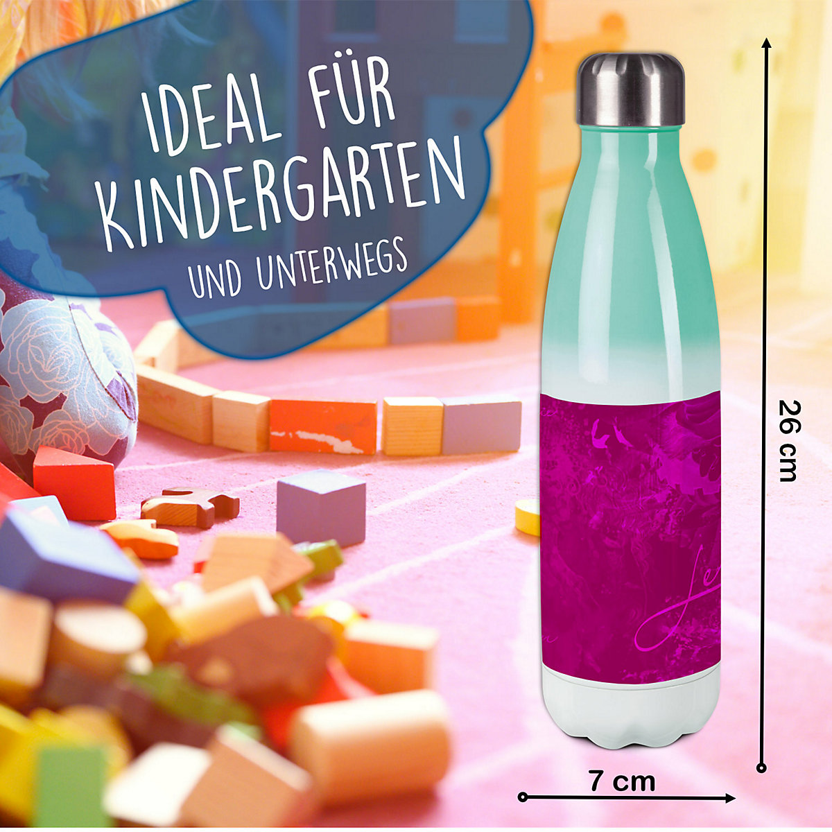 Edelstahl Kinder Thermoflasche / Trinkflasche bunt Traum Farbe brombeere Spülmaschinenfest, Auslaufsicher, Bruchfest, Doppelwandig, Für Heißgetränke geeignet, Mit Deckel, Isoliert