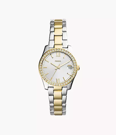 Fossil Uhr Scarlette Mini 3-Zeiger-Werk Datum Edelstahl Bicolor