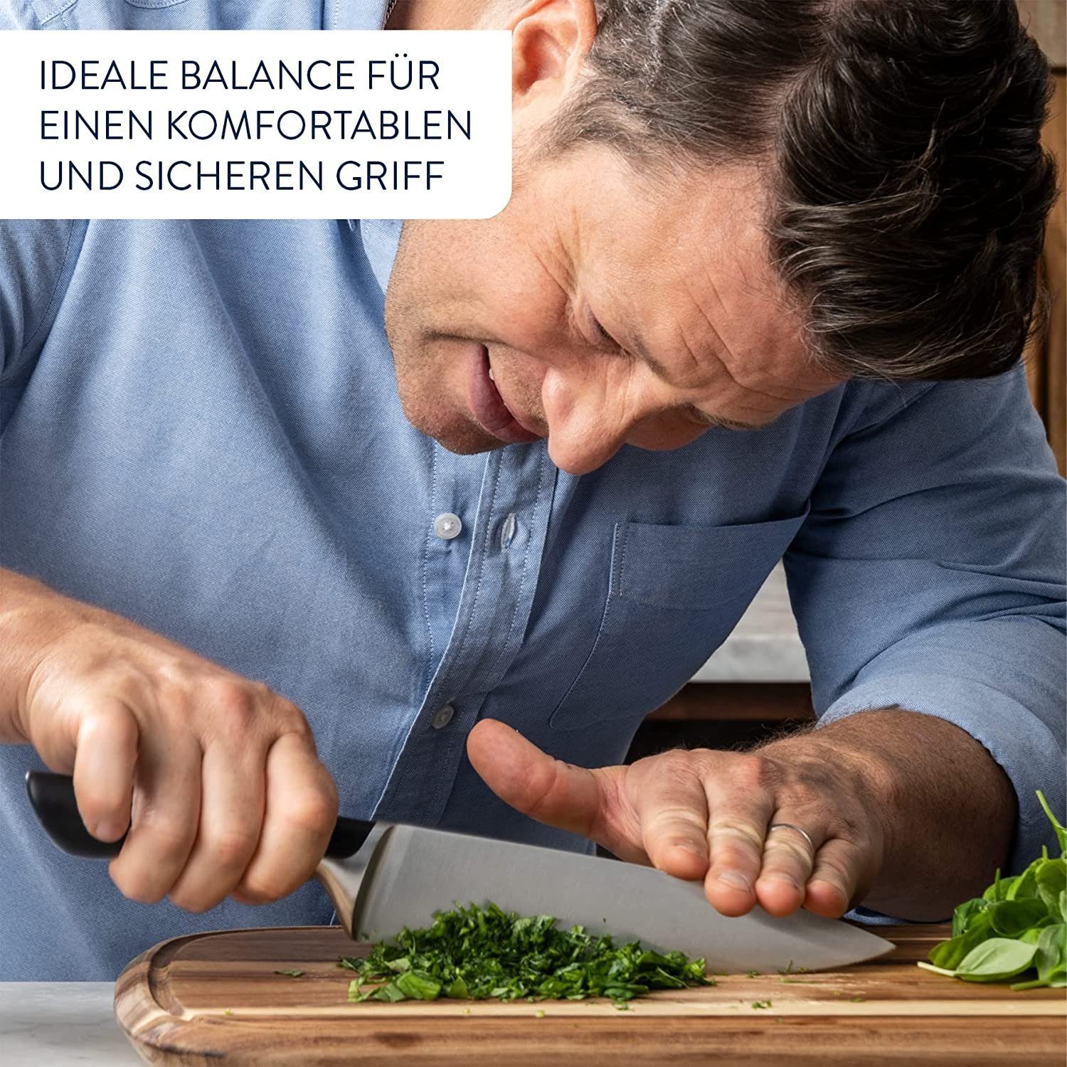 Tefal Messerblock Jamie Oliver K267 Küchenmesser + Holz hohe Schneideleistung Kochmesser (7tlg), Fleischmesser Brotmesser Santokumesser Universalmesser Schälmesser