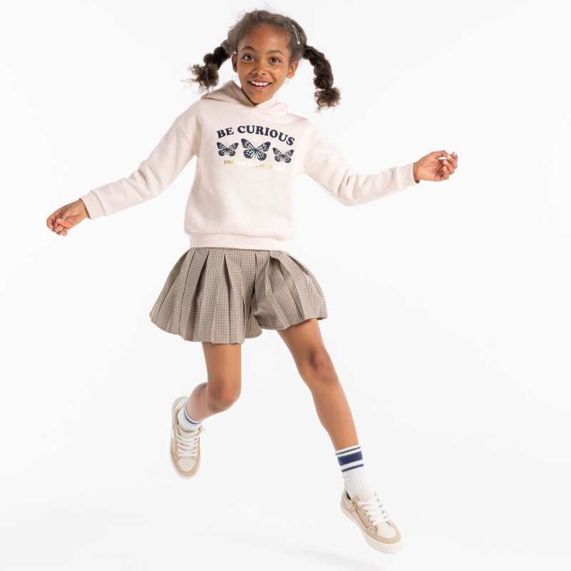 Sweat-shirt à capuche motif papillon beige fille